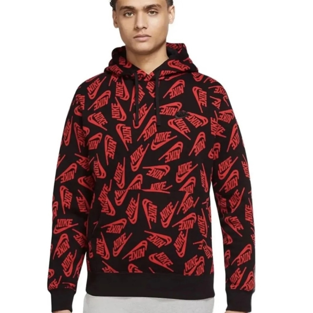 Nike Red and Black Logo Hoodie